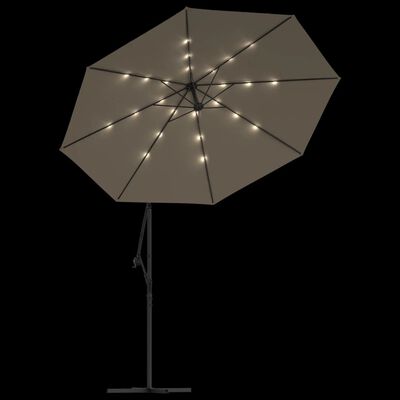 vidaXL Parasol wiszący z LED i stalowym słupkiem, 300 cm, taupe