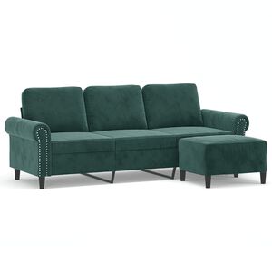 vidaXL 3-osobowa sofa z podn&oacute;żkiem, ciemnozielony, 180 cm, aksamit