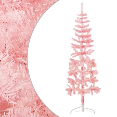 vidaXL Smukła choinka połówka ze stojakiem, sztuczna, różowa, 180 cm