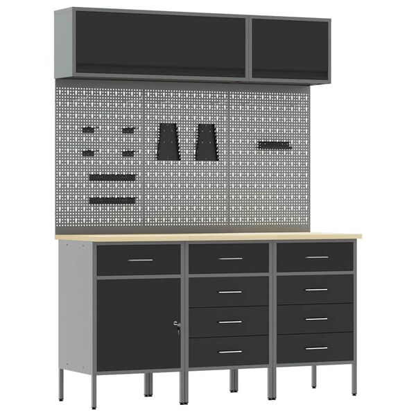 vidaXL Zestaw szafek roboczych z szufladą Z blokadą 8 pcs Czarny