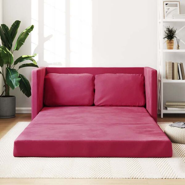 vidaXL Sofa podłogowa 2-w-1, winna czerwień, 122x204x55 cm, aksamit