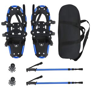 vidaXL Rakiety śnieżne 3 w 1 z kijami trekkingowymi Niebieski i Czarny