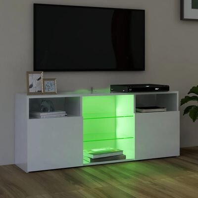 vidaXL Szafka TV z oświetleniem LED, biała, połysk, 120x30x50 cm