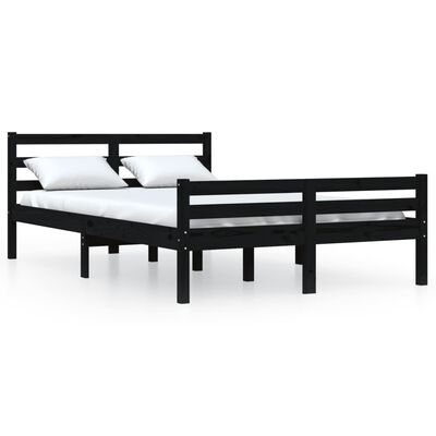 vidaXL Rama łóżka, czarna, lite drewno, 140 x 200 cm
