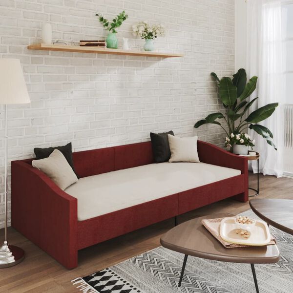 vidaXL Ł&oacute;żko dzienne z materacem i USB, winna czerwień, 90x200 cm