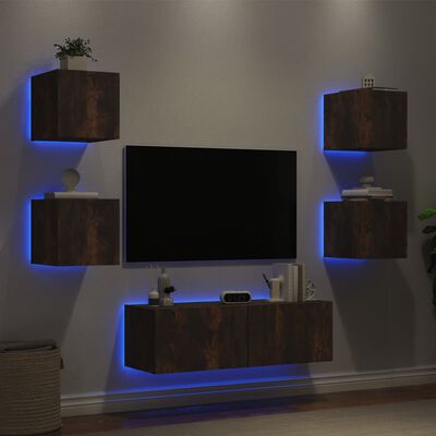 vidaXL 5-cz. zestaw mebli TV z oświetleniem LED, przydymiony dąb
