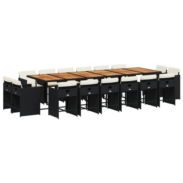 vidaXL 17-cz. zestaw mebli ogrodowych z poduszkami, czarny, rattan PE