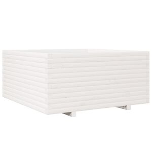 vidaXL Donica ogrodowa, biała, 100x100x49,5 cm, lite drewno sosnowe