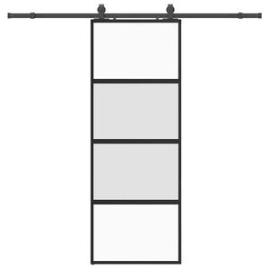 vidaXL Drzwi przesuwne z zestawem okuć czarne 76x205cm szkło hartowane