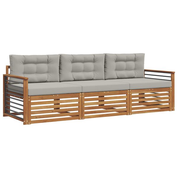 vidaXL Zestaw sof na zewnątrz z poduszką 3 pcs Naturalny i Jasny Szary