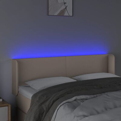 vidaXL Zagłówek do łóżka z LED, cappuccino, 147x16x78/88 cm, ekoskóra
