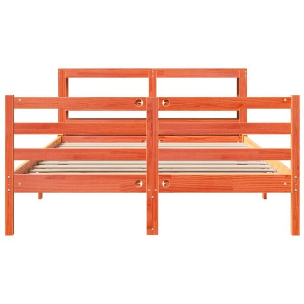 vidaXL Rama ł&oacute;żka bez materaca, woskowy brąz, 135x190 cm, lita sosna