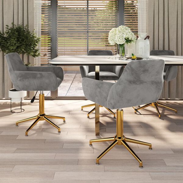 vidaXL Obrotowe krzesła stołowe, 4 szt., jasnoszare, obite aksamitem