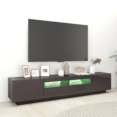 vidaXL Szafka TV z oświetleniem LED, szara z połyskiem, 200x35x40 cm