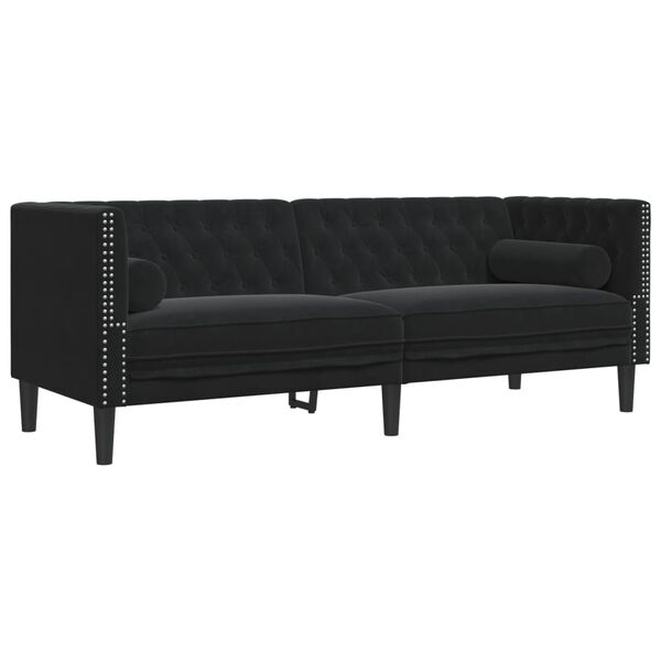 vidaXL Sofa Chesterfield z wałkami, trzyosobowa, czarna, aksamit
