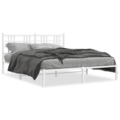 vidaXL Metalowa rama łóżka z wezgłowiem, biała, 150x200 cm