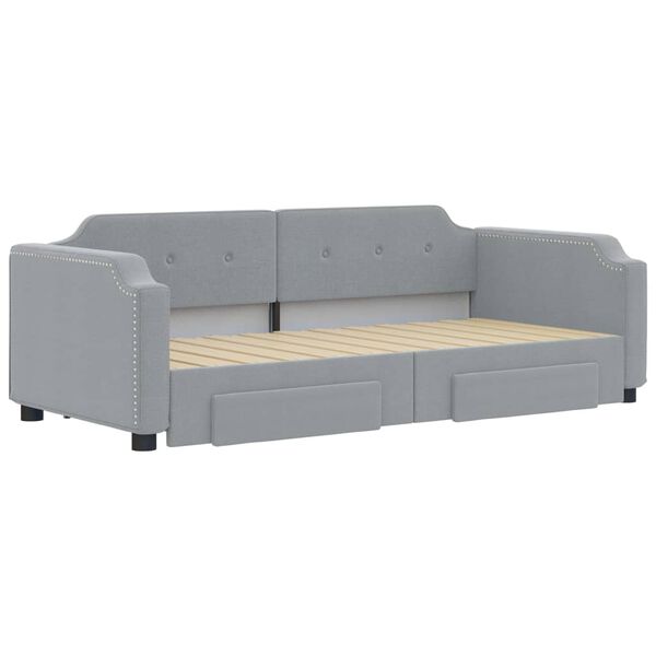 vidaXL Sofa rozsuwana z szufladami, jasnoszara, 90x200 cm, tkanina