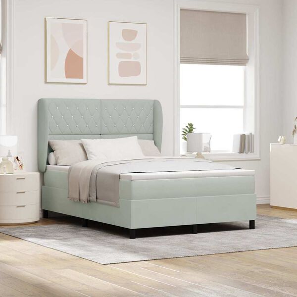 vidaXL Ł&oacute;żko sprężynowe z materacem Jasnoszary 200 x 160 cm Poliester