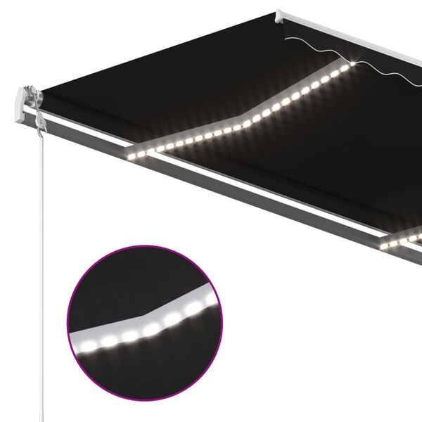 vidaXL Ręcznie zwijana markiza z LED, 3x2,5 m, antracytowa