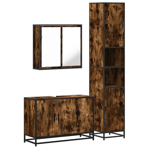 vidaXL 3-częściowy zestaw mebli łazienkowych, przydymiony dąb