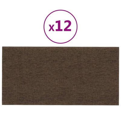 vidaXL Panele ścienne, 12 szt., brązowe, 30x15 cm, tkanina, 0,54 m²