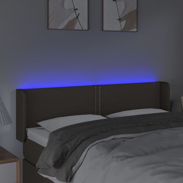 vidaXL Zagł&oacute;wek do ł&oacute;żka z LED, taupe, 147x16x78/88 cm, tkanina