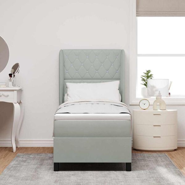 vidaXL Ł&oacute;żko sprężynowe z materacem Jasnoszary 200 x 80 cm Poliester