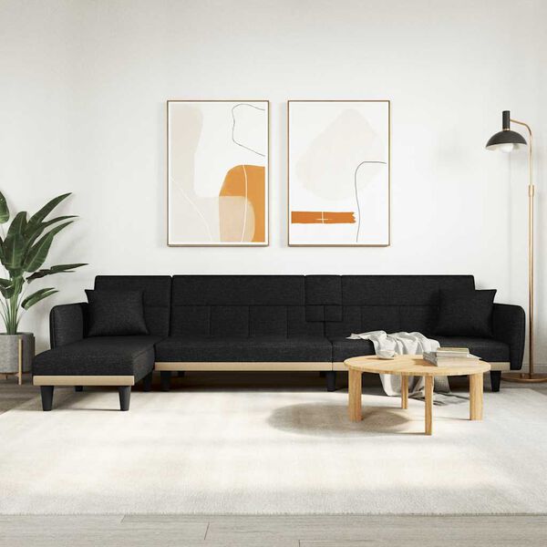 vidaXL Sofa rozkładana L, czarna, 275x140x70 cm, tkanina