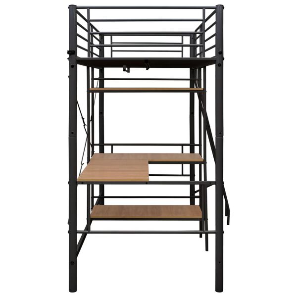 vidaXL Rama łóżka piętrowego z biurkiem, szara, metalowa, 90 x 200 cm