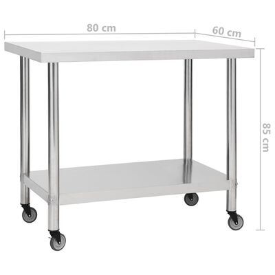 vidaXL Kuchenny stół roboczy na kółkach, 80x60x85 cm, stal nierdzewna