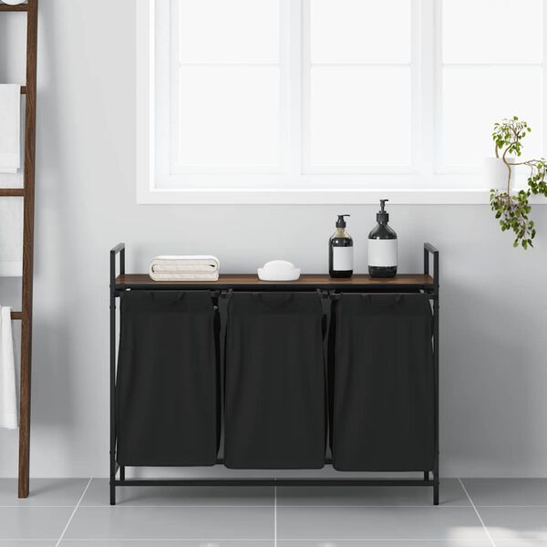 vidaXL Kosz na pranie 3 przegrody z półką, brązowy dąb