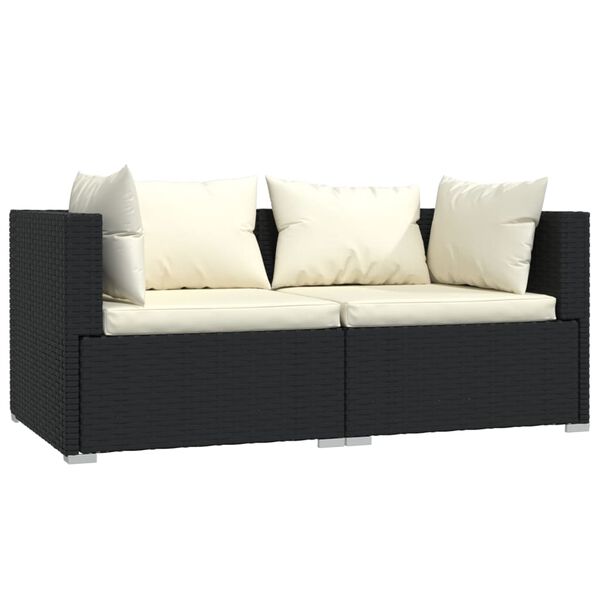 vidaXL 2-osobowa sofa z poduszkami, czarna, polirattan
