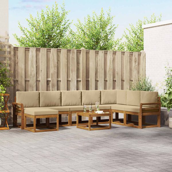 vidaXL Zestaw sof na zewnątrz z poduszką 9 pcs Naturalny i Beżowy