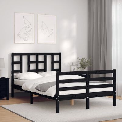 vidaXL Rama łóżka z wezgłowiem, czarna, 4FT, mała podwójna lite drewno