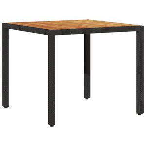 vidaXL St&oacute;ł ogrodowy z akacjowym blatem, czarny, 90x90x75cm, rattan PE