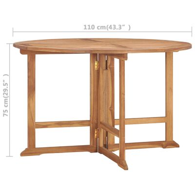 vidaXL Składany stół ogrodowy, Ø110x75 cm, lite drewno tekowe
