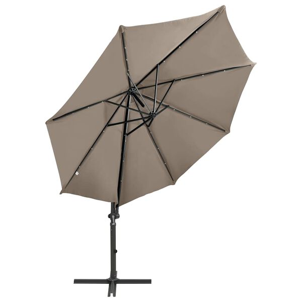 vidaXL Parasol wiszący z lampkami LED i słupkiem, 300 cm, taupe