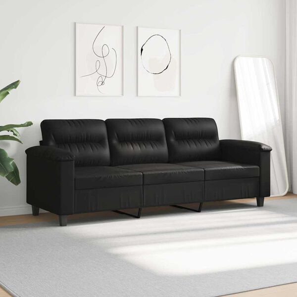 vidaXL 3-osobowa sofa, czarny, 180 cm, tapicerowana mikrofibrą