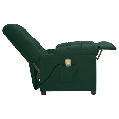 vidaXL Rozkładany fotel masujący, ciemnozielony, tapicerowany tkaniną