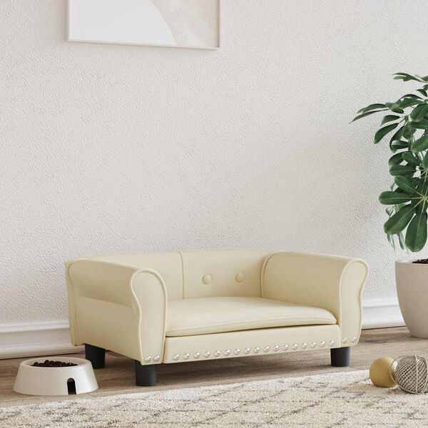 vidaXL Legowisko dla psa, kremowe, 70x45x30 cm, sztuczna skóra