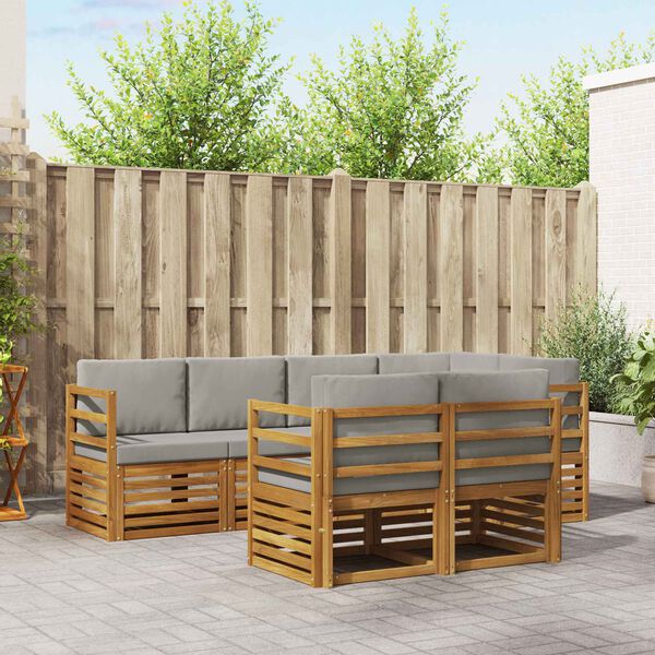 vidaXL Zestaw sofy narożnej z poduszką 7 pcs Naturalny i Jasny Szary