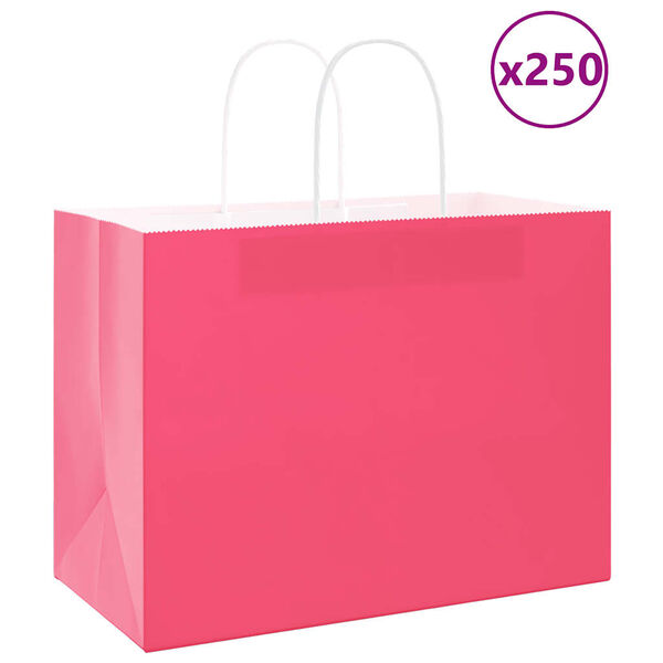 vidaXL Torby papierowe 250 szt. z uchwytami R&oacute;żowe 32x17x25 cm