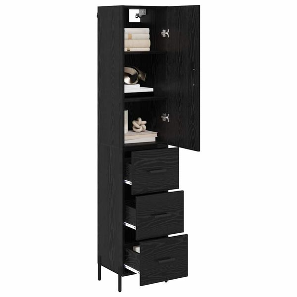 vidaXL Highboard Czarny Dąb 34,5 x 34 x 180 cm Materiał drewnopochodny