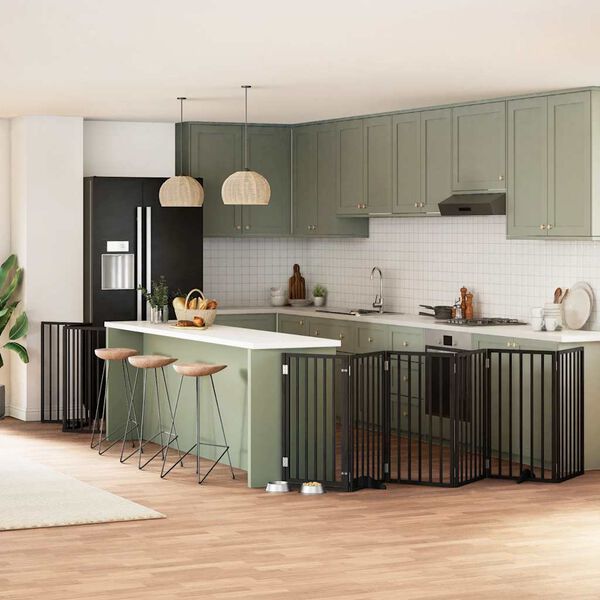 vidaXL Składana bramka dla psa, z drzwiami, 12 paneli, czarna, 600 cm