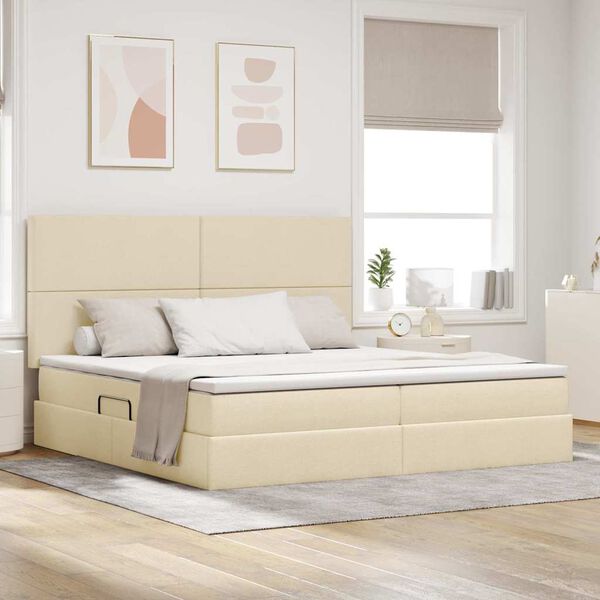 vidaXL Ł&oacute;żko z miejscem na przechowywanie i LED Kremowy 200 x 200 cm