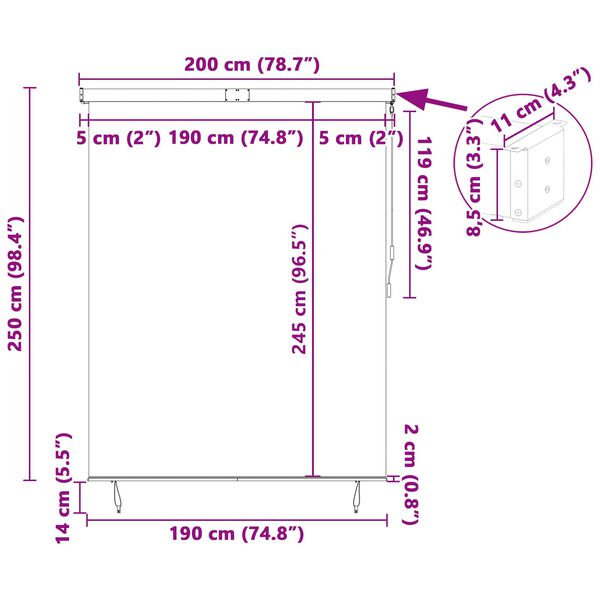 vidaXL Roleta z zasłonami Kremowy 200 x 250 cm Materiał i Aluminium