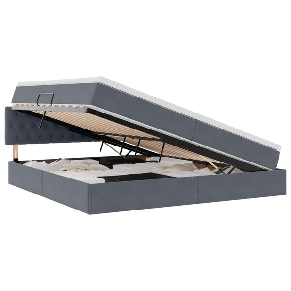 vidaXL Ł&oacute;żko z miejscem na przechowywanie i LED Ciemnoszary Aksamit
