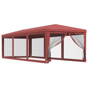 vidaXL Namiot imprezowy z 8 ścianami z siatki, czerwony, 3x9 m, HDPE