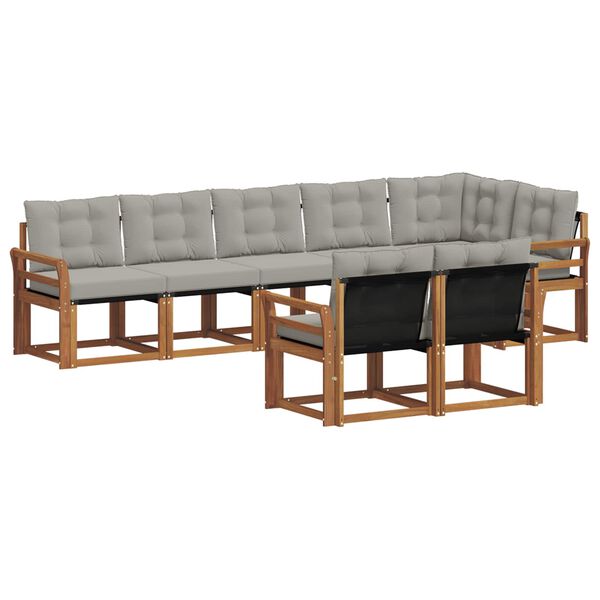 vidaXL Zestaw sof na zewnątrz z poduszką 8 pcs Naturalny i Jasny Szary