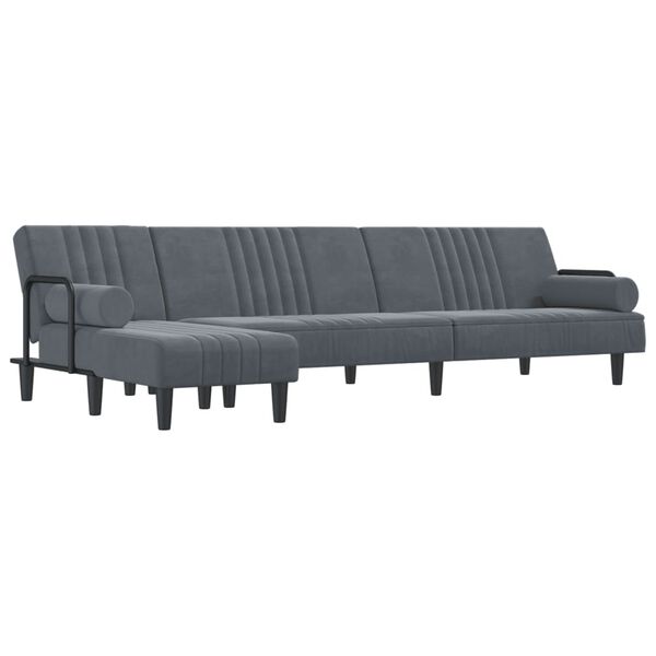 vidaXL Sofa rozkładana L, ciemnoszara, 260x140x70 cm, aksamit